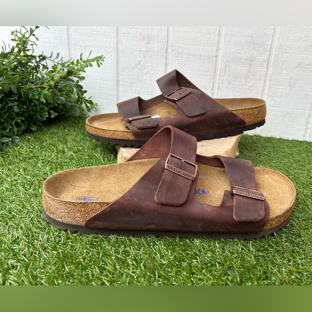 BIRKENSTOCK ARIZONA HABANA Oiled LEATHER BROWN SOFT FOOTBED SANDALS Sz 44 US11.5 - Picture 8 of 15